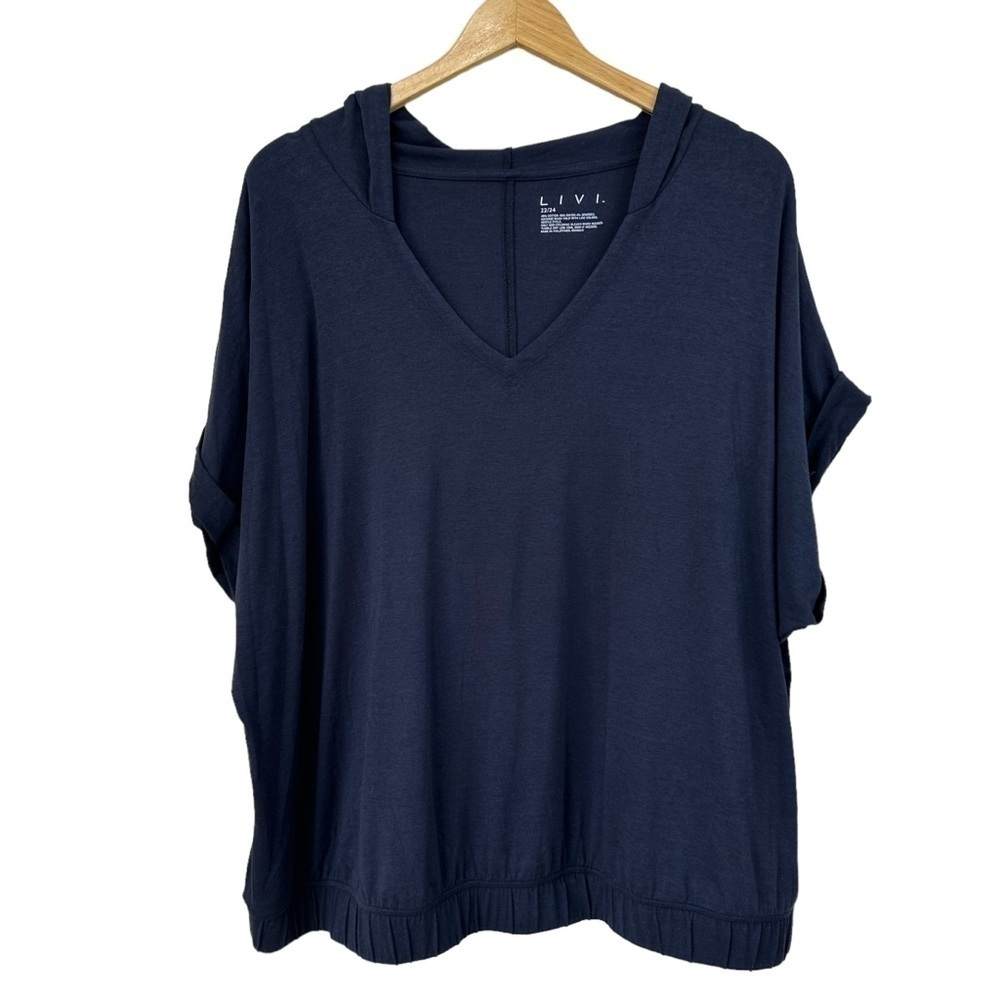 LIVI Short-Sleeve Navy Super Cozy Athletic Hoodie, size 22/24